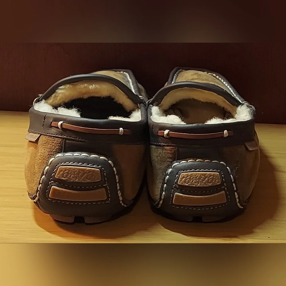 OVERLAND MEN'S DYED & TIPPED SHEEPSKIN LEATHER & FUR LINED PENNY LOAFERS SIZE 10 - Picture 10 of 16